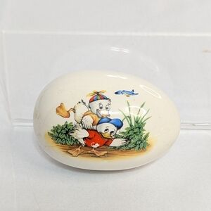 Vintage Handmade Ceramic Easter Egg with Disney's Huey Dewey Louie Duck